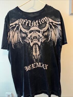 Affliction Black Graphic Skull Tee with Wings